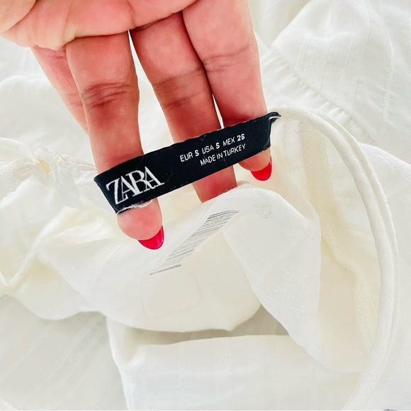 Zara White Textured Crop Top Size Small | Minimal Chic Drawstring Hem Blouse - Picture 5 of 5